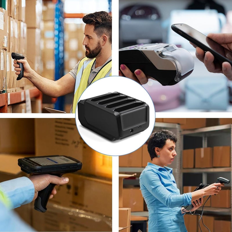 E EGOWAY 4-Slot Battery Charging Cradle Kit for Zebra TC70 TC75 TC77 TC7X-4BTYC1 Barcode Scanners, Compatible with BT-000318 Battery, Charger Station with Type-C Cable, Black - Image 4
